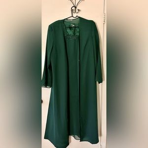 Green modest formal plus size dress. 2 pieces including a cover up and dress.